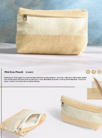 حقيبة تنظيم صغيرة إيكو (Mini Eco-Pouch M-BAG2) – كتان خالص مع بطانة مقاومة للماء وجيب مخفي