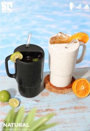 كوب سفر فخار مستدام من Freshser – طبيعي 100%، غير سام وصديق للبيئة مع شفاطة قابلة لإعادة الاستخدام