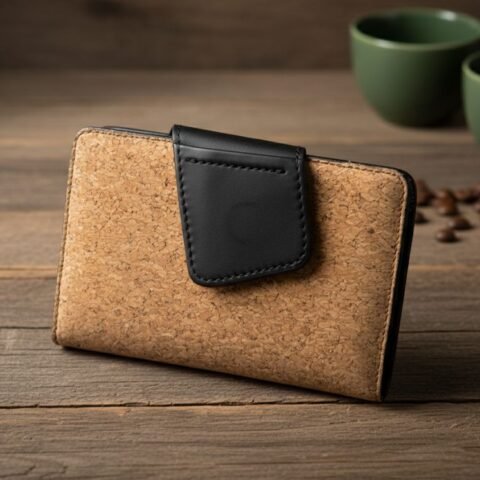 Cork & Black Leather Card Holder – Eco-Friendly Modern Design | Slim, Stylish