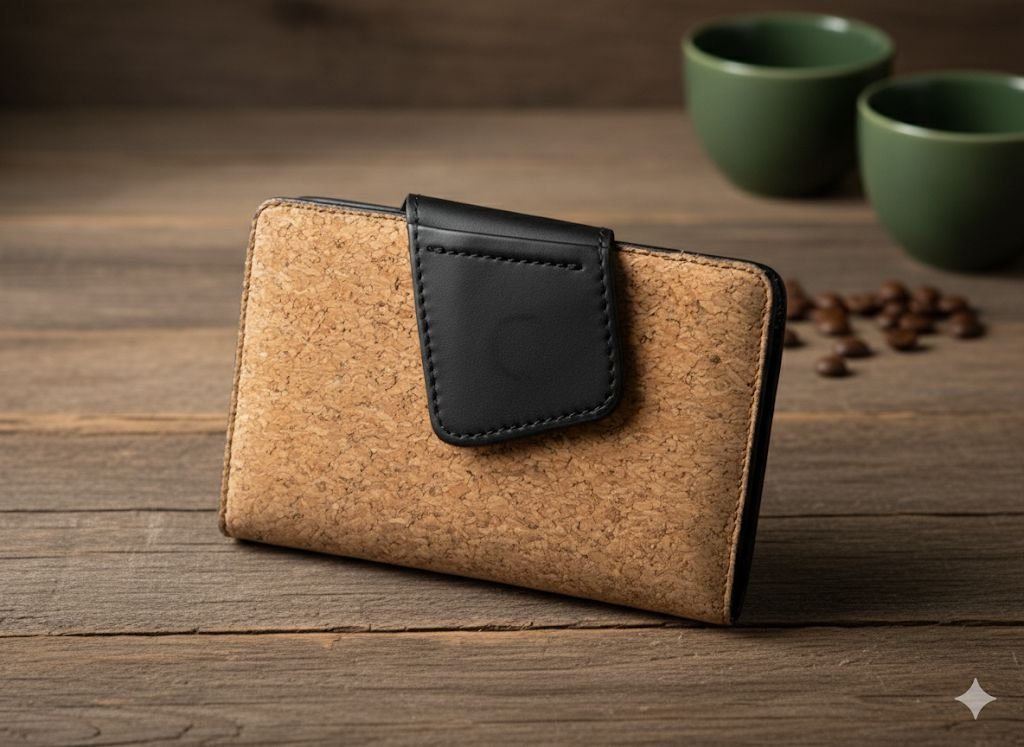 Cork & Black Leather Card Holder – Eco-Friendly Modern Design | Slim, Stylish