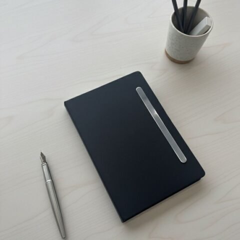Silver Executive Leather Notebook – Premium A5 Journal for Professionals
