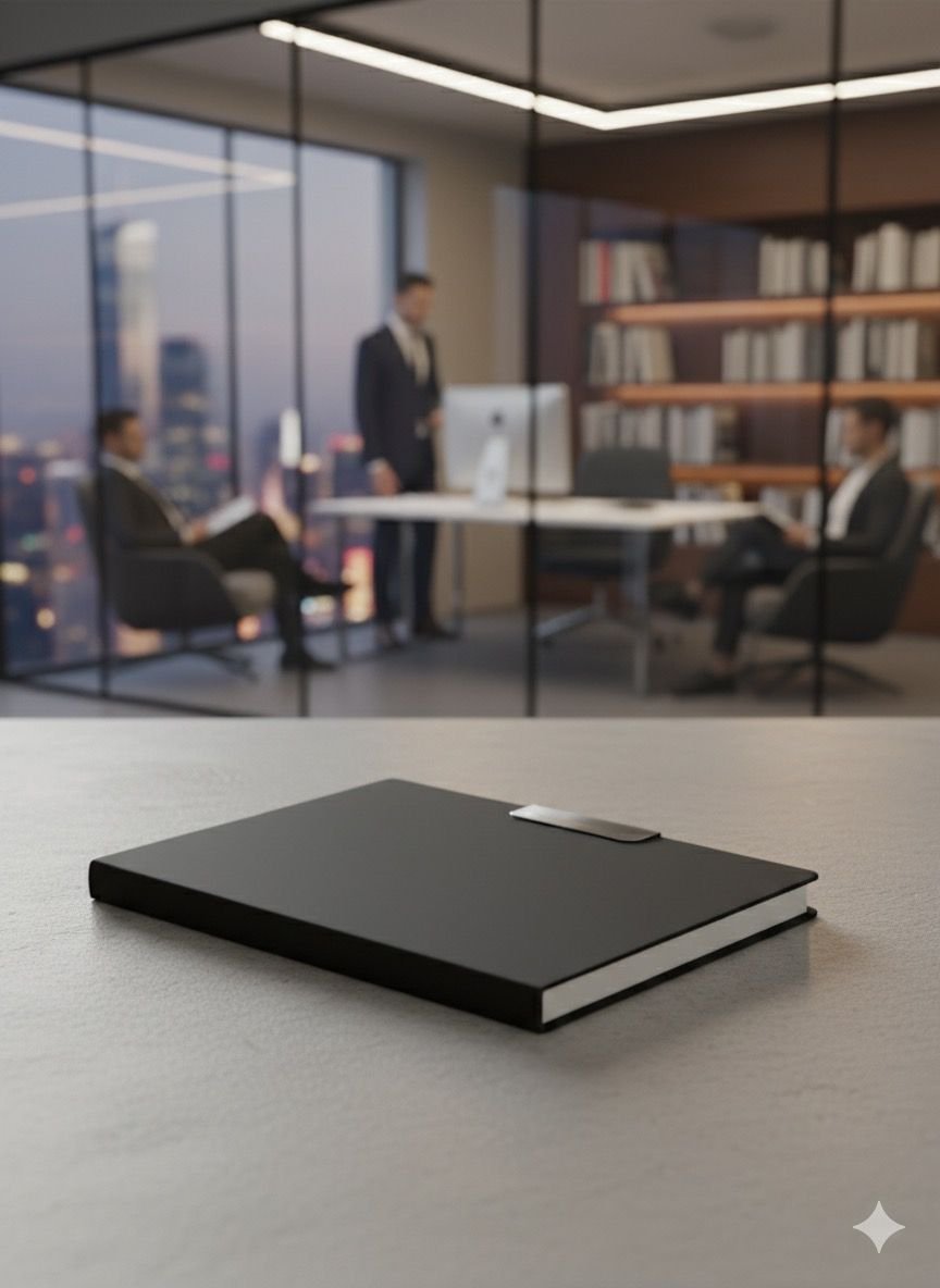 Silver Leather A5 Notebook – Premium Leather-Metal Design Journal for Work, Study & Everyday Writing