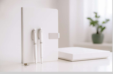 Premium Business Gift Set with White Notebook & 2 Elegant Pens