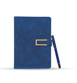 Luxury Navy Blue Leather Notebook Gift Set with Metal Pen