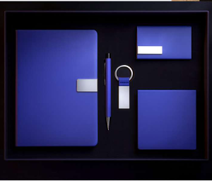 Premium Blue Business Gift Set with Notebook, Pen, Keychain, Card Holder & Paper Box