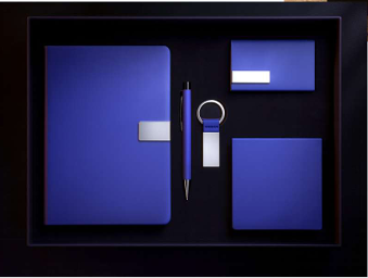Premium Blue Business Gift Set with Notebook, Pen, Keychain, Card Holder & Paper Box