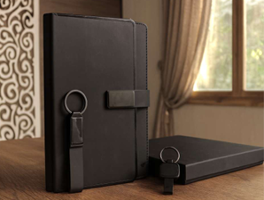 Premium Business Gift Set with Black Notebook & Keychain