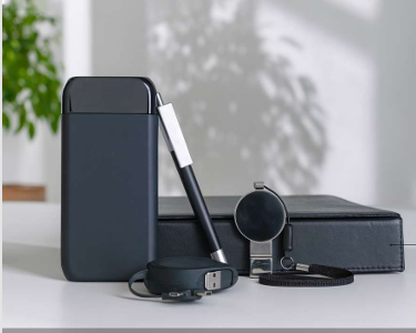 Luxury Tech Business Gift Set with Power Bank, Pen & Charging Cable – Black