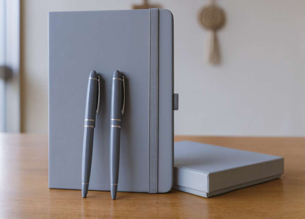 Premium Business Gift Set with Grey Notebook & 2 Elegant Pens