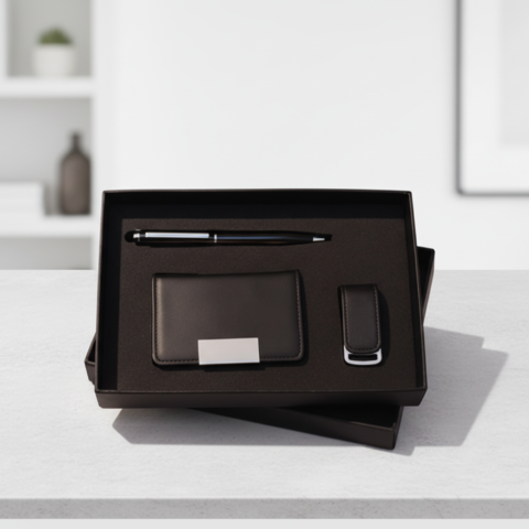 Premium Business Gift Set with Card Holder, USB Flash Drive & Metal Pen – Elegant Corporate Gift