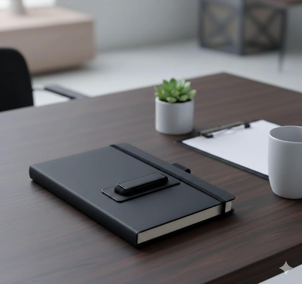 Black A5 Hardcover Notebook with Pen Loop & Elastic Closure