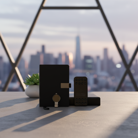 Premium Business Gift Set with Wireless Power Bank, Notebook & Keychain – Elegant Black