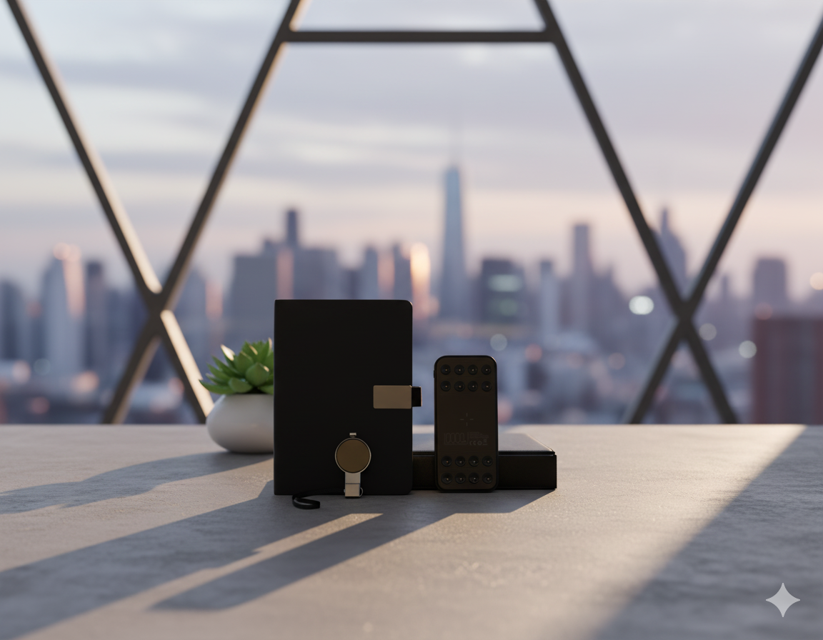 Premium Business Gift Set with Wireless Power Bank, Notebook & Keychain – Elegant Black