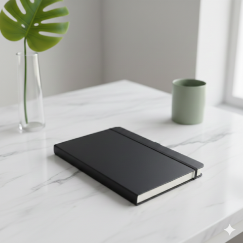 Classic Black Hardcover Notebook – Timeless Journal with Elastic Closure