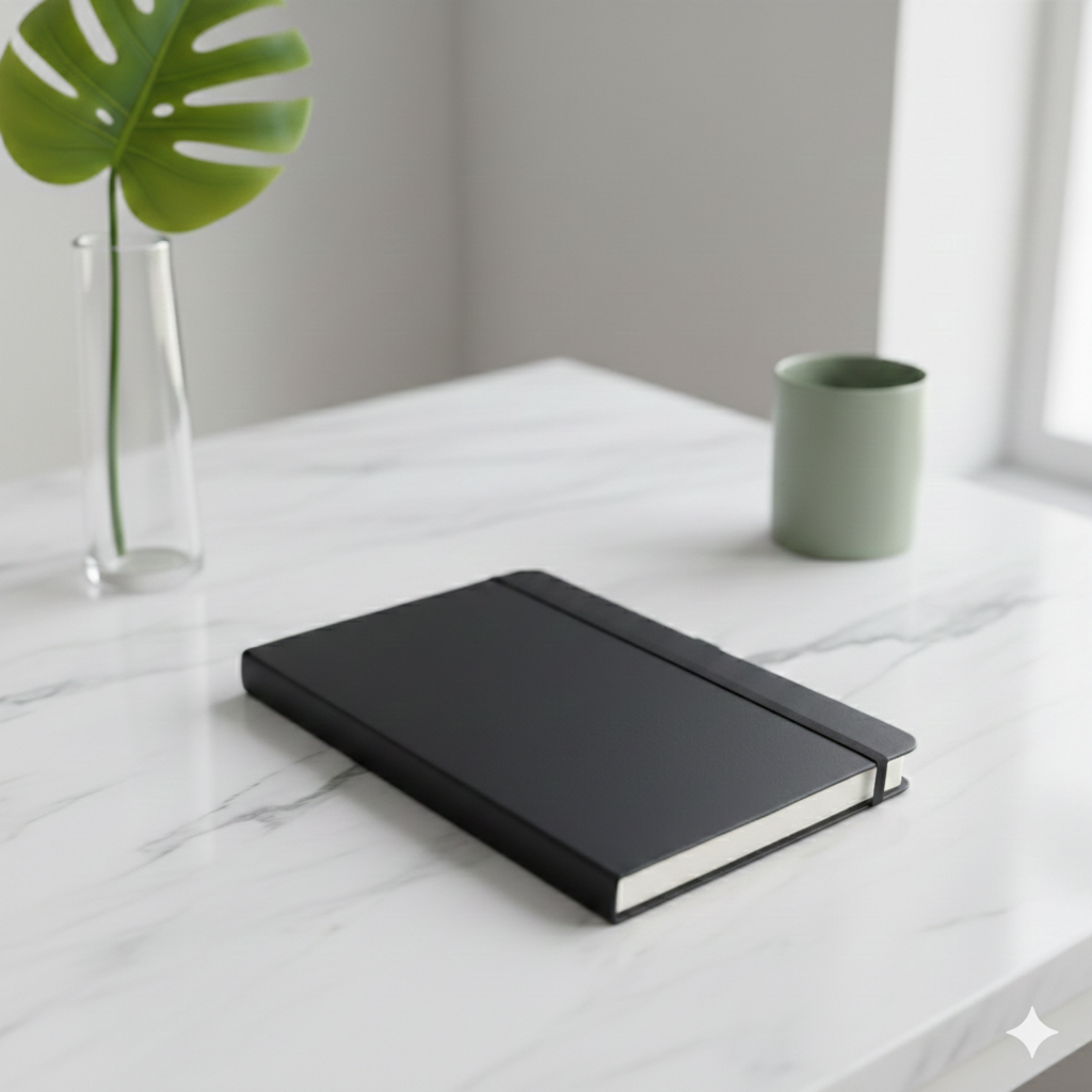 Classic Black Hardcover Notebook – Timeless Journal with Elastic Closure