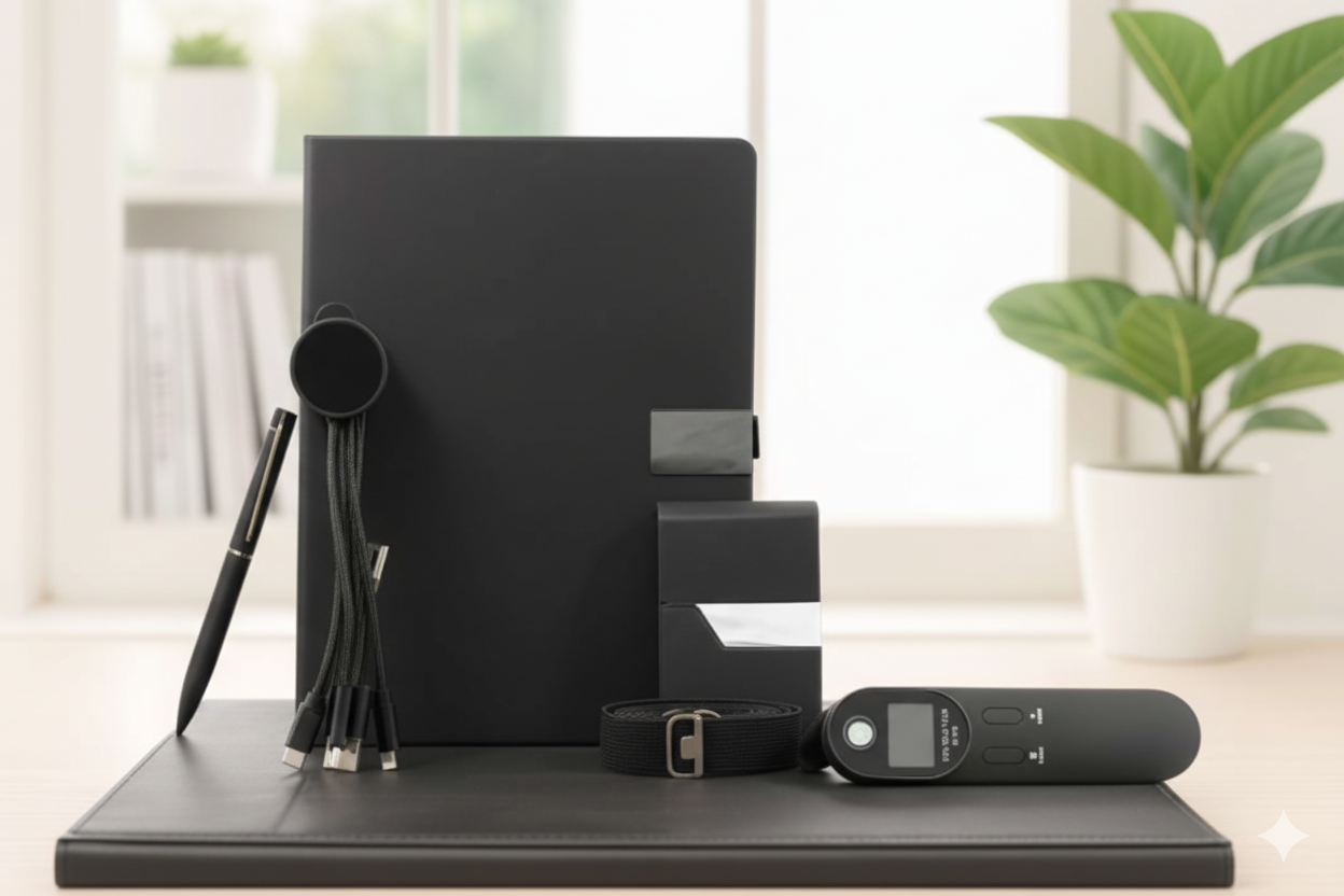 Executive Gift Set with Notebook, Pen, Card Holder , Charging Cable& Digital Luggage Scale