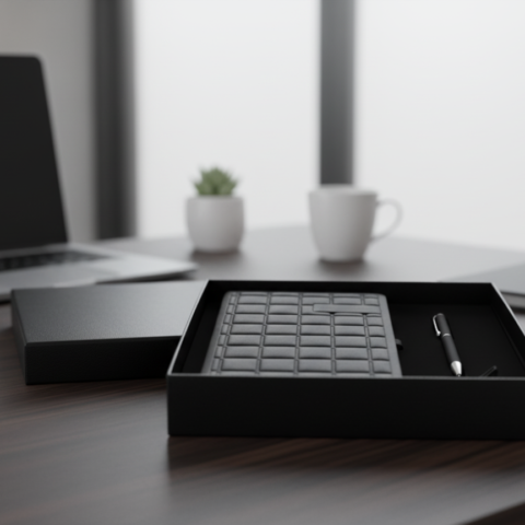 طقم هدايا أعمال أسود فاخر (نوت بوك، قلم، فلاش ميموري USB) – هدية مكتبية أنيقة