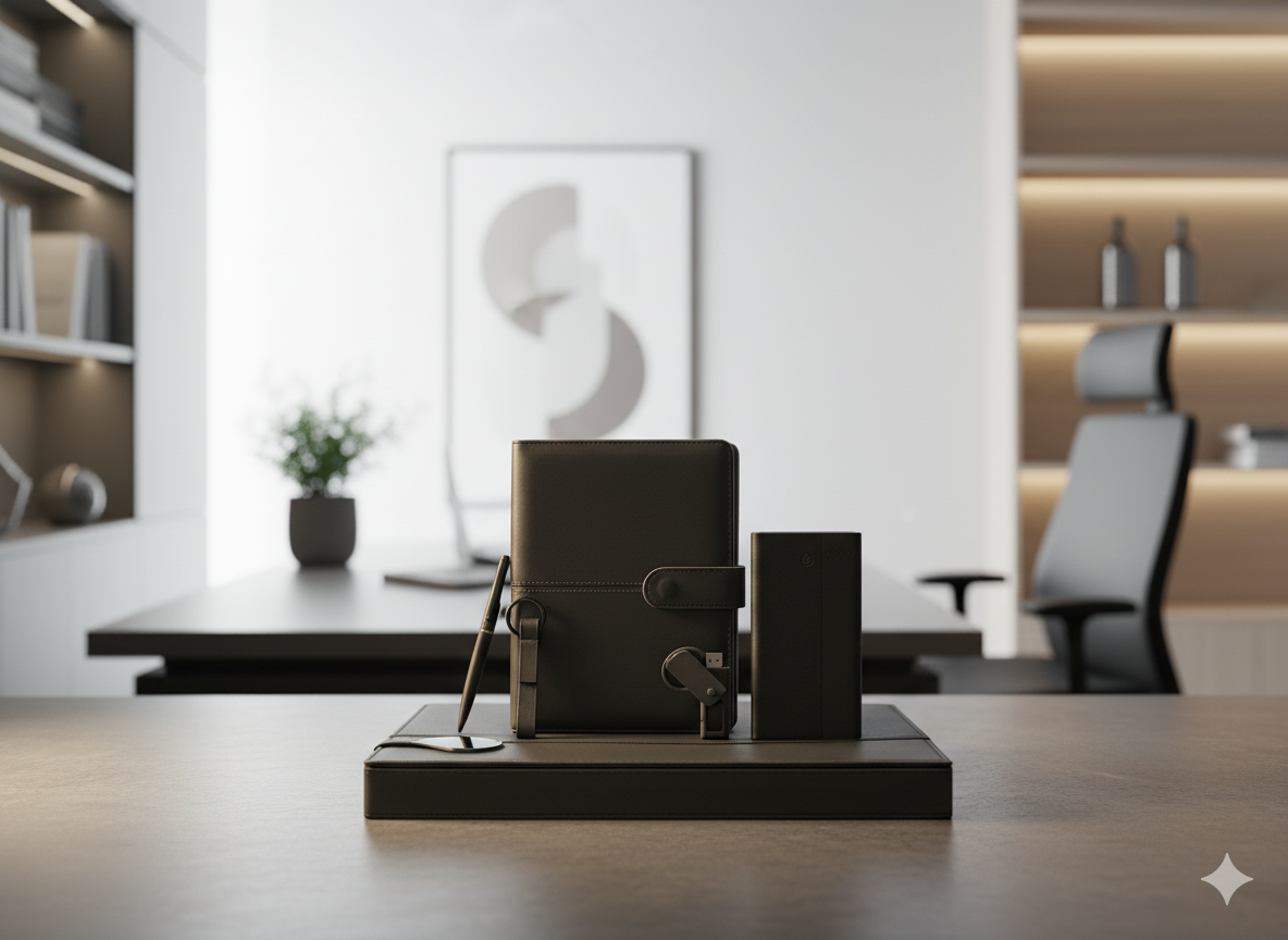 VIPRound Gift Set  – Power Bank, USB Flash Drive, Metal Keychain,  Pen & Notebook – Premium Executive Box