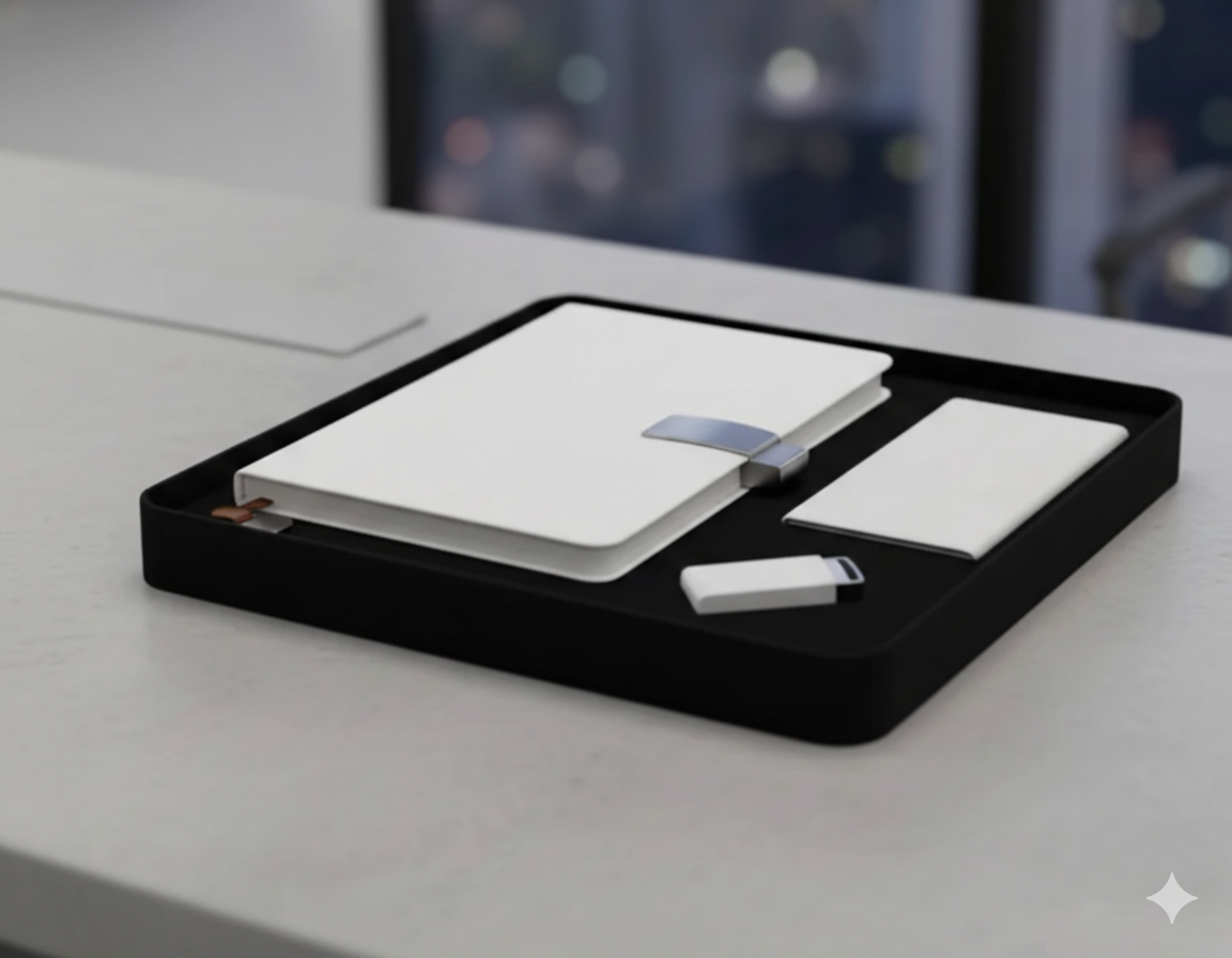 White Business Gift Set with Power Bank, USB Flash Drive & Notebook – Elegant Corporate Collection