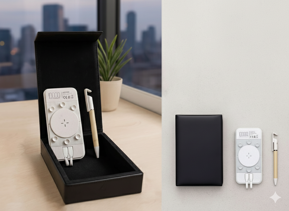 Eco-Friendly Gift Set with Power Bank & Pen – Wheat Straw Design