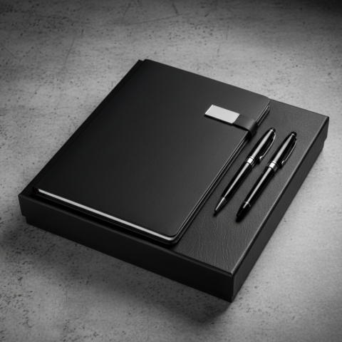 طقم هدايا أعمال 3 قطع فاخر – نوت بوك B5 مع قلمين معدنيين – هدية مكتبية أنيقة