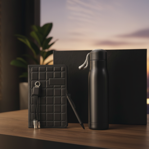 Executive Business Gift Set – Notebook, 3-in-1 Charging Cable, Metal Pen & Thermal Bottle – Premium Large Box