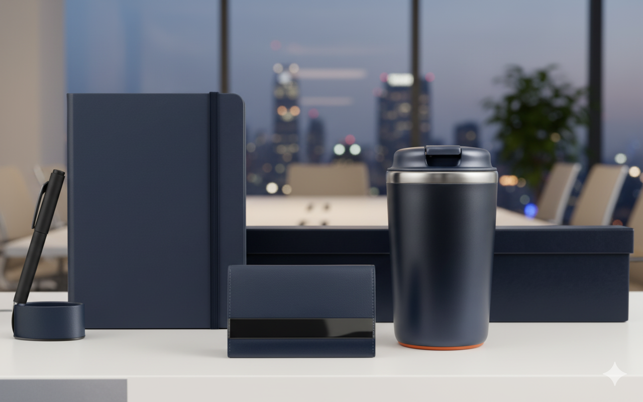 Premium Executive Gift Set with Mug, Card Holder, Flash Drive, Pen & Notebook – Elegant Office Collection