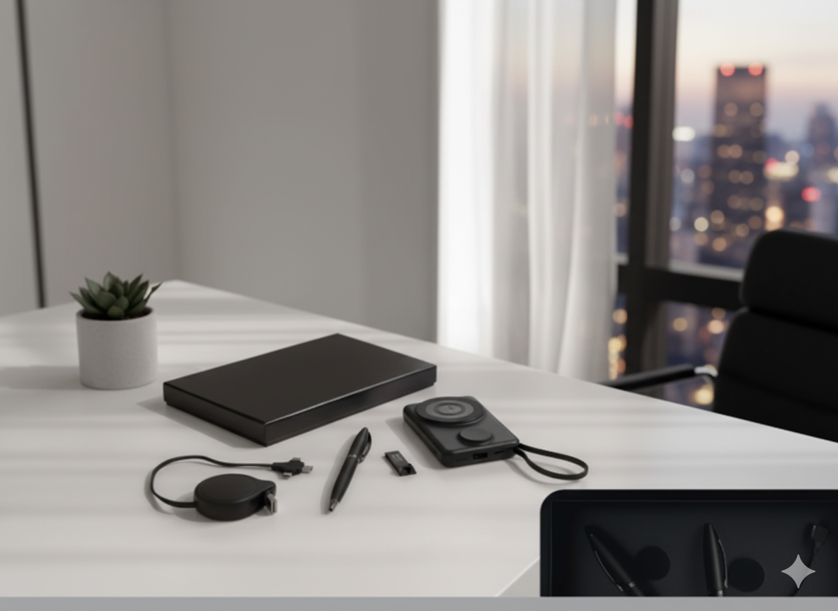 Tech Gift Set – Power Bank, Charging Cable & Pen – Black Gift Box