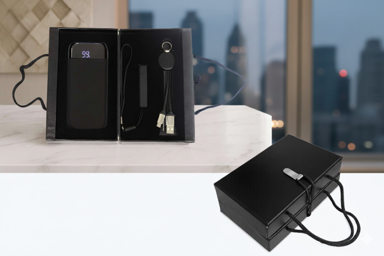 Wireless Power Gift Set with Power Bank, 3-in-1 Charging Cable & Flash Drive