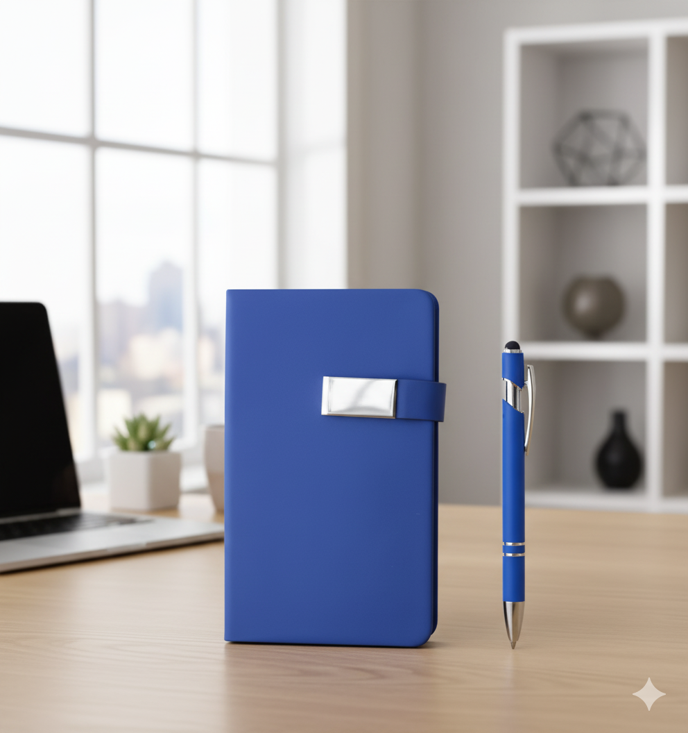 Premium Navy Blue Business Gift Set with Notebook & Pen