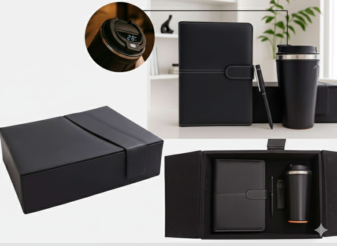 Premium Digital Business Gift Set – Smart Temperature Mug, Notebook & Metal Pen – Luxury Gift Box