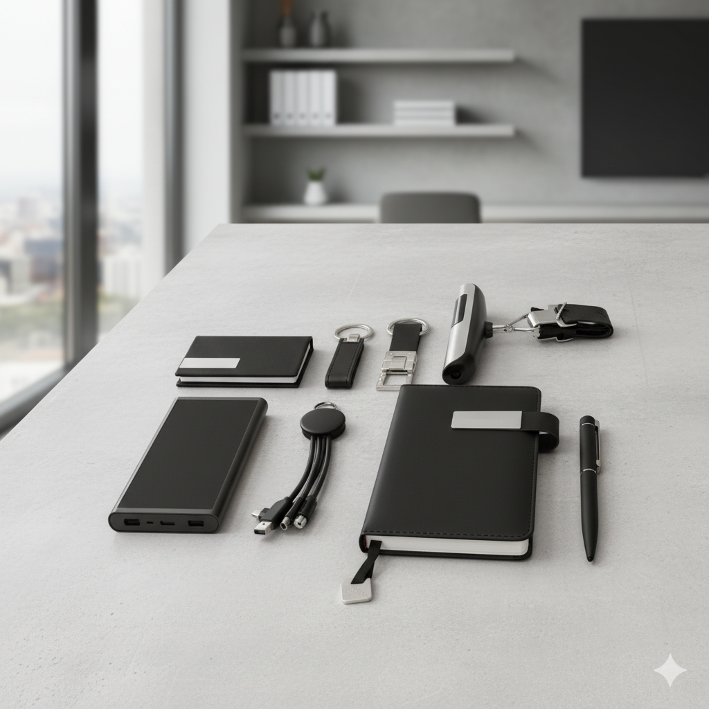 Complete Gift Set – Notebook, Luggage Scale, 2 Medals, Power Bank, Pen & 3-in-1 Charging Cable – Stylish Black Box