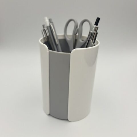 Modern Desk Pen & Stationery Organizer – Sleek White & Grey Design