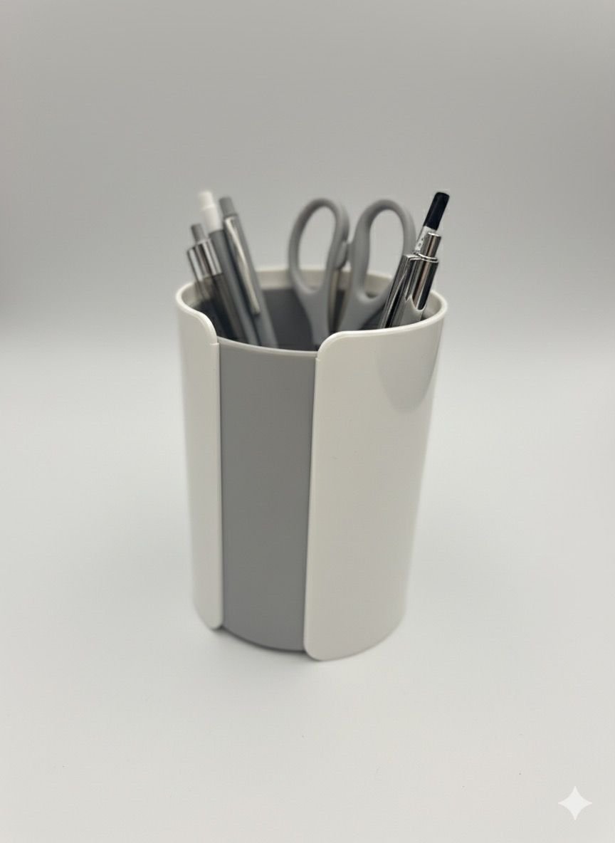 Modern Desk Pen & Stationery Organizer – Sleek White & Grey Design