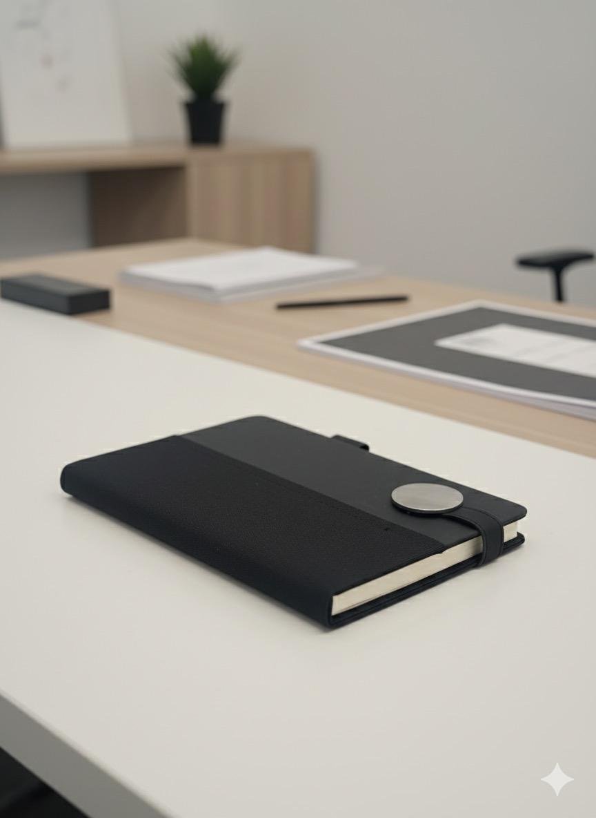 نوت بوك A5 جلد أسود بريميوم – أنيق، مدمج واحترافي