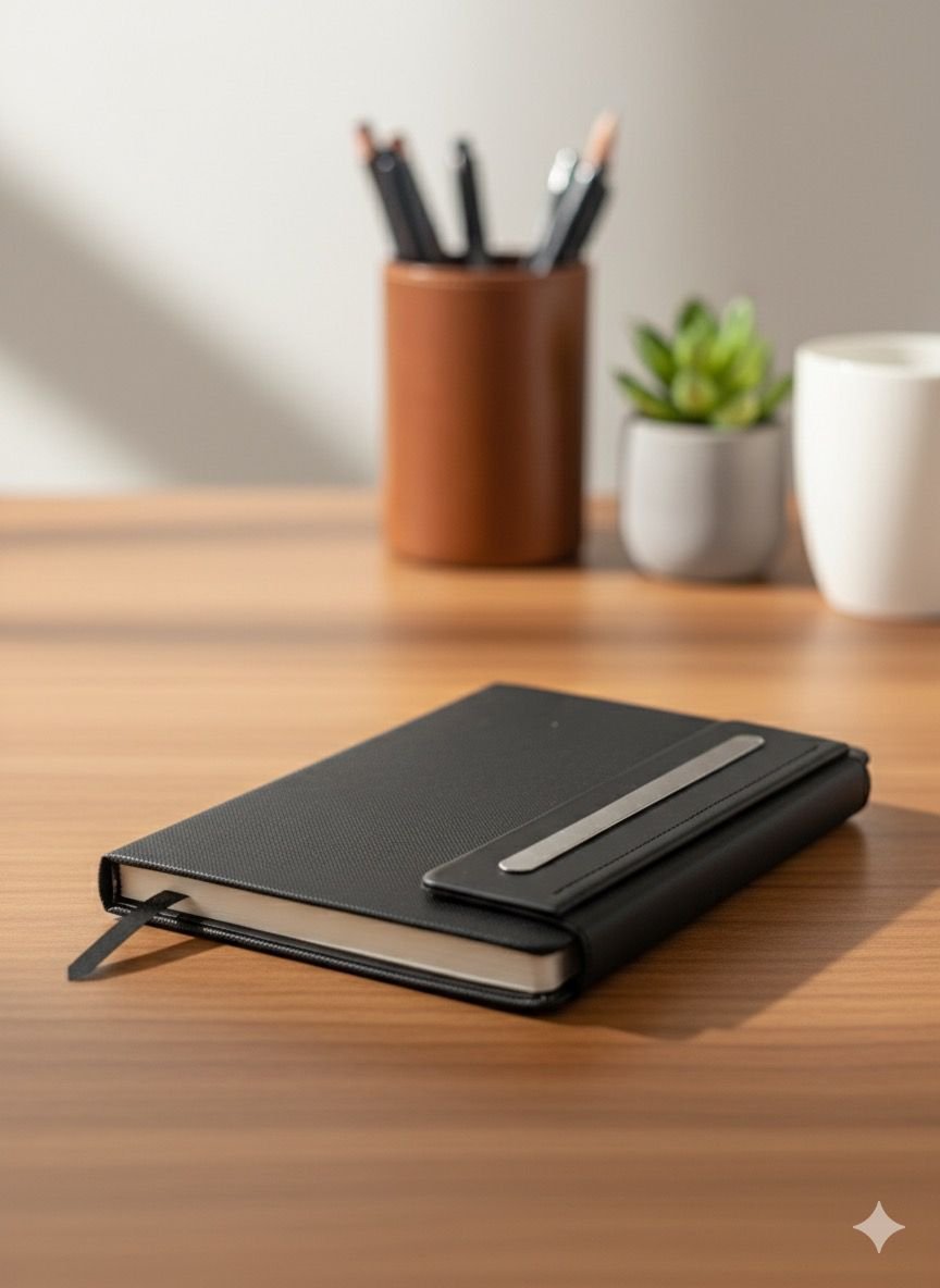 Silver Premium Leather A5 Notebook – Elegant Journal for Work, Study & Creative Writing