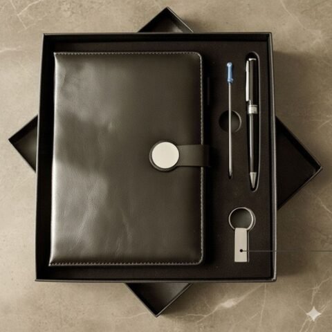 Luxury Gift Set – Leather Notebook with Metal Pen & USB Flash Drive | Elegant & Professional Office Gift
