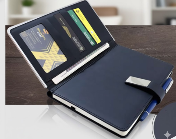 نوت بوك جلد فاخر بجيوب للكروت ومشبك مغناطيسي – مفكرة تنفيذية