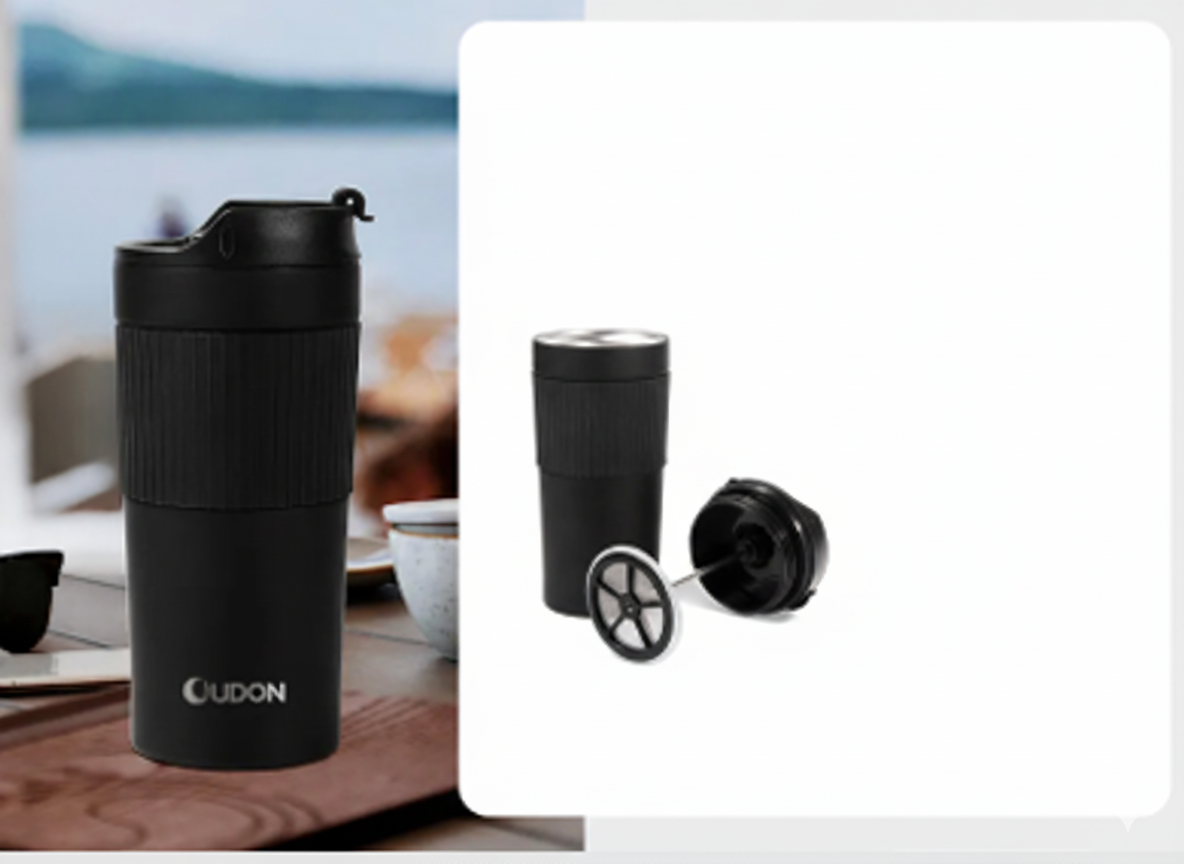 مج القهوة ستيمي (STEAMI) بالكبس 380 مل – كوب حراري ستانلس ستيل مع فرنش بريس مدمج