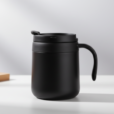 350ml Double-Wall Insulated Stainless Steel 304 Thermal Mug with Anti-Leak Lid and Carry Handle – Black