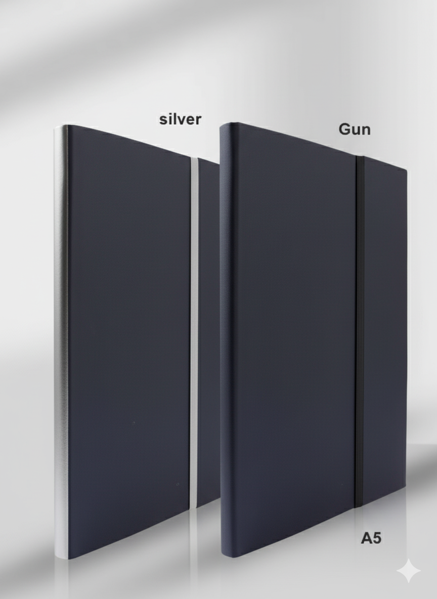 Premium A5 Notebook with Metallic Accent – Elegant Design in Silver and Gun Colors