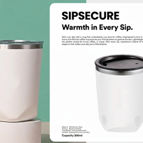 SIPSECURE 300ml Thermal Mug – Stainless Steel Insulated Cup with Secure Lid