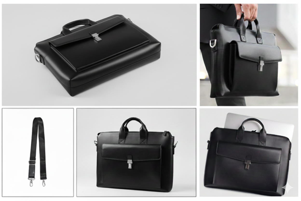 حقيبة أعمال فاخرة (Briefcase) – تصميم انسيابي مع لمسات معدنية لامعة