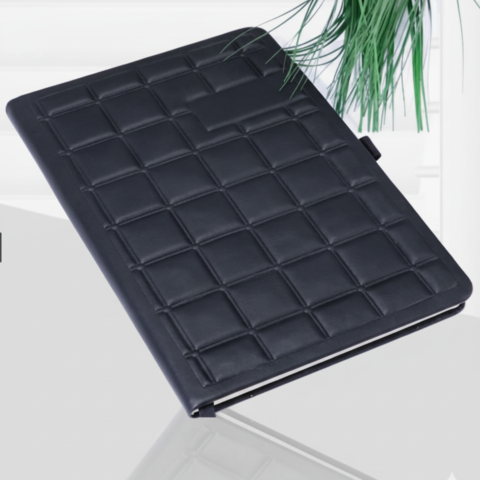 Luxury Leather Notebook with Elegant Square Pattern – Black