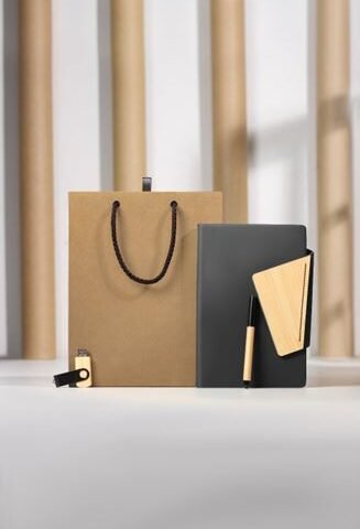 Premium Eco Corporate Set – Kraft Bag with Cork Notebook, USB Flash Drive & Pen