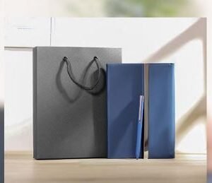 Blue Notebook with Pen and Black Gift Bag – Premium Gift Set