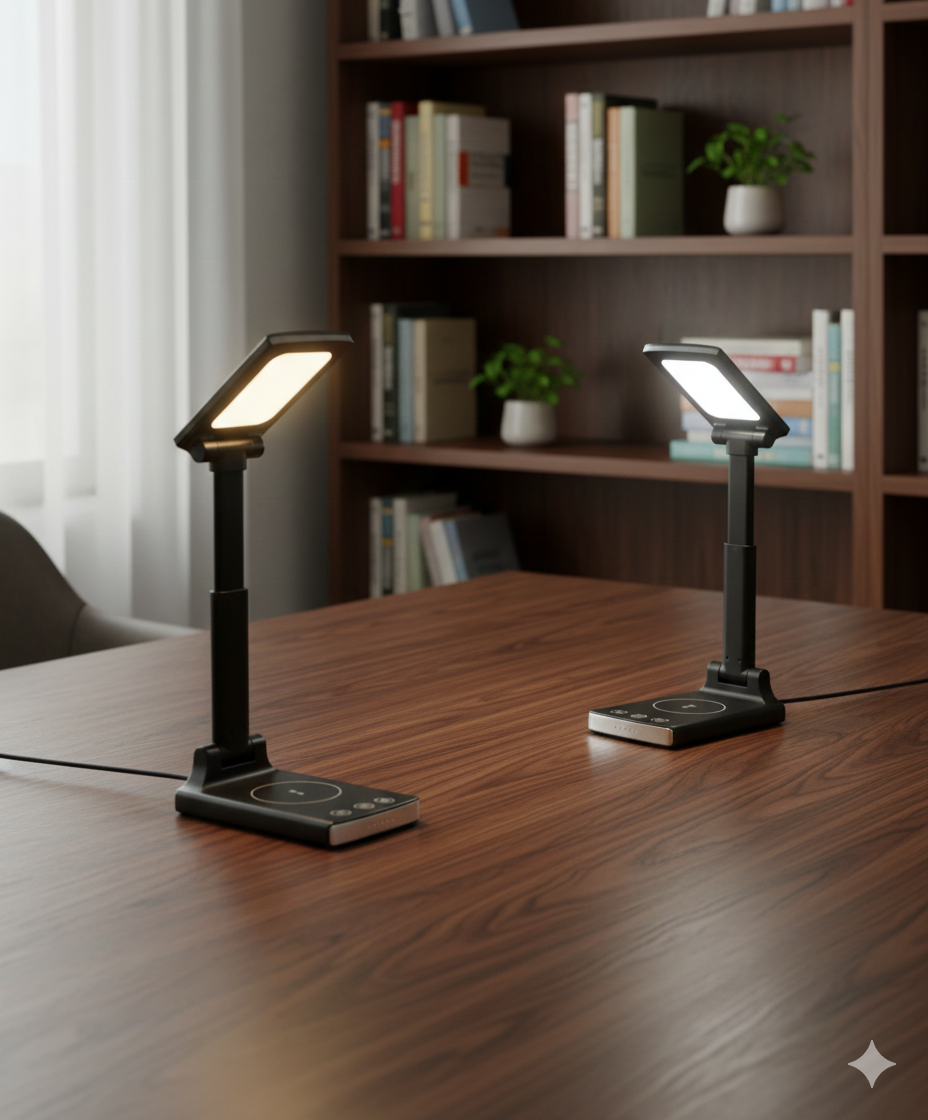 Multi-Function LED Desk Lamp with Wireless Charging & Phone Stand – Smart Office Design