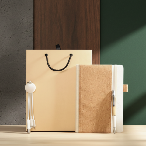 Premium Gift Set: Elegant Kraft Bag + Organic Notebook + Smart 3-in-1 Charging Cable