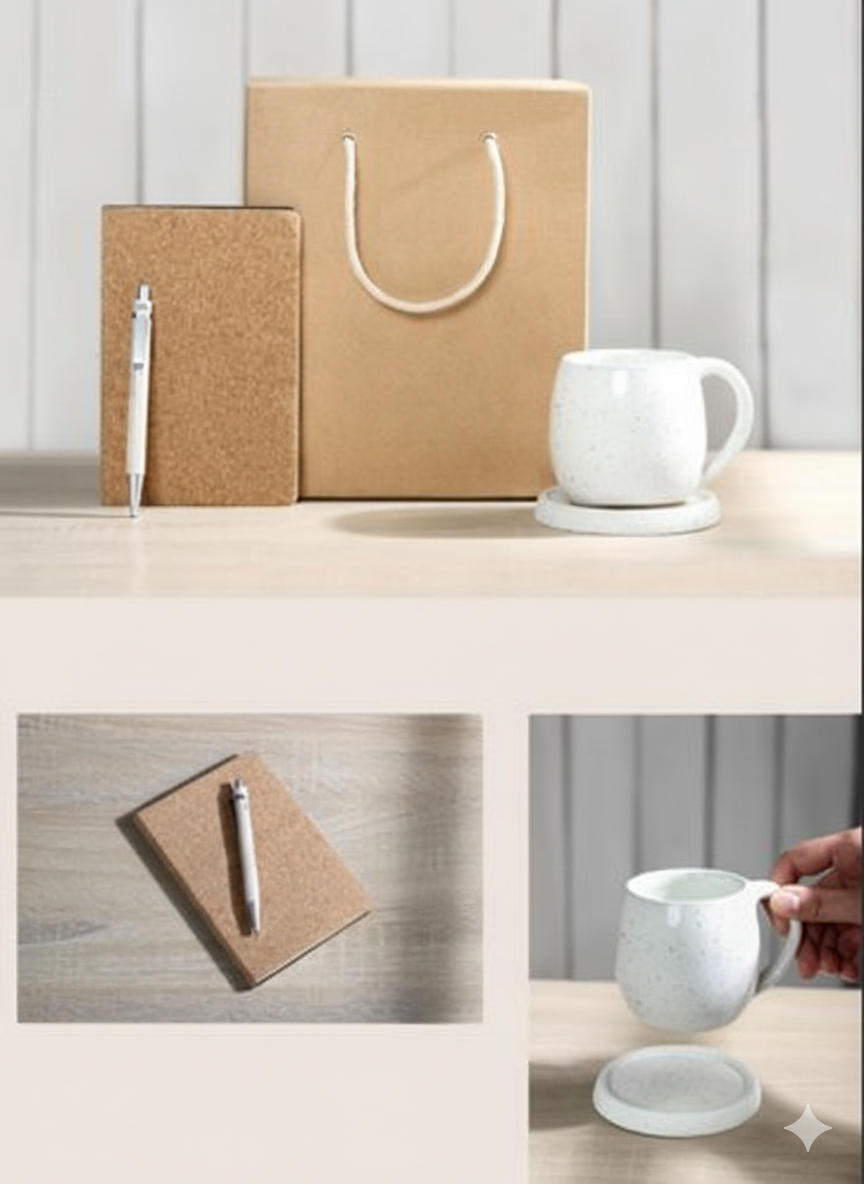 Luxury Gift Set – Kraft Bag, Cork Notebook & Elegant Pen