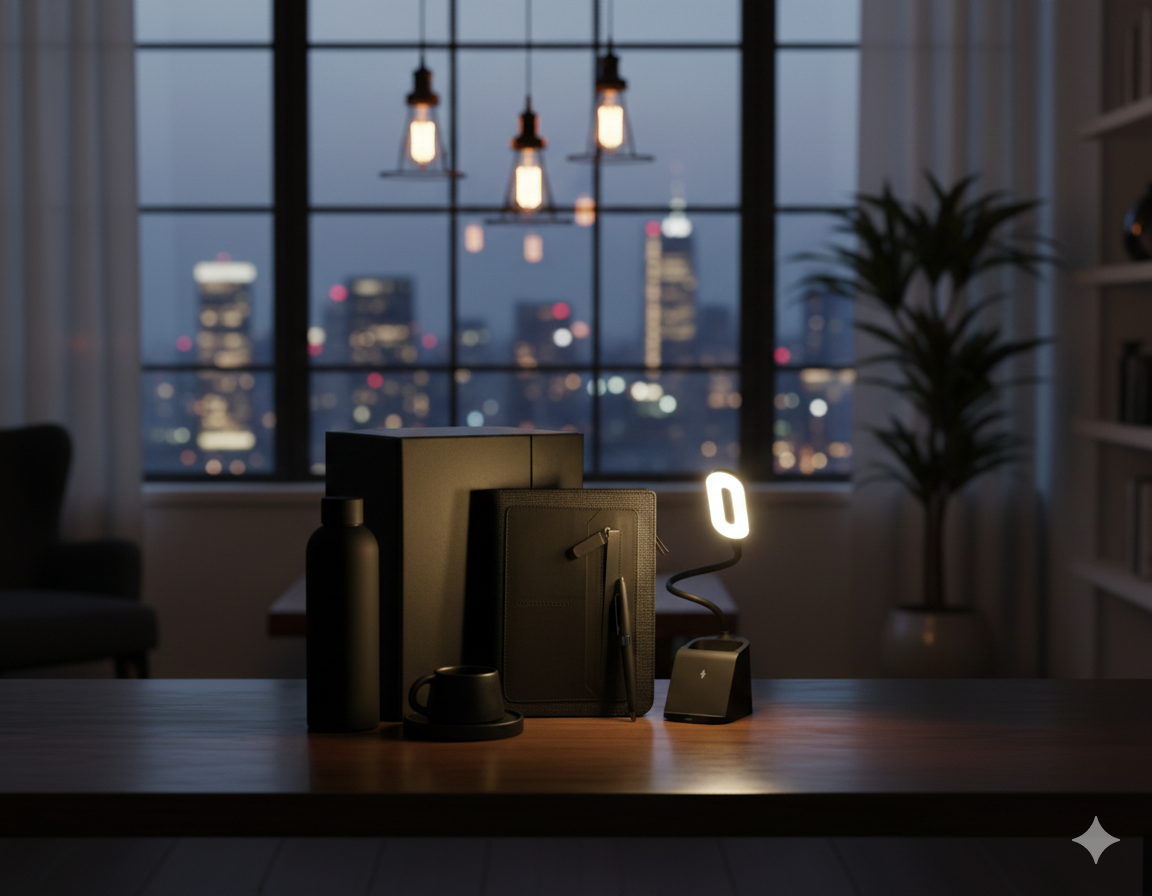 Luxury Gift Set – Hard Cover Box, Leather Notebook, Cup with Coaster, Blade Charger, Thermal Mug, Metal Pen